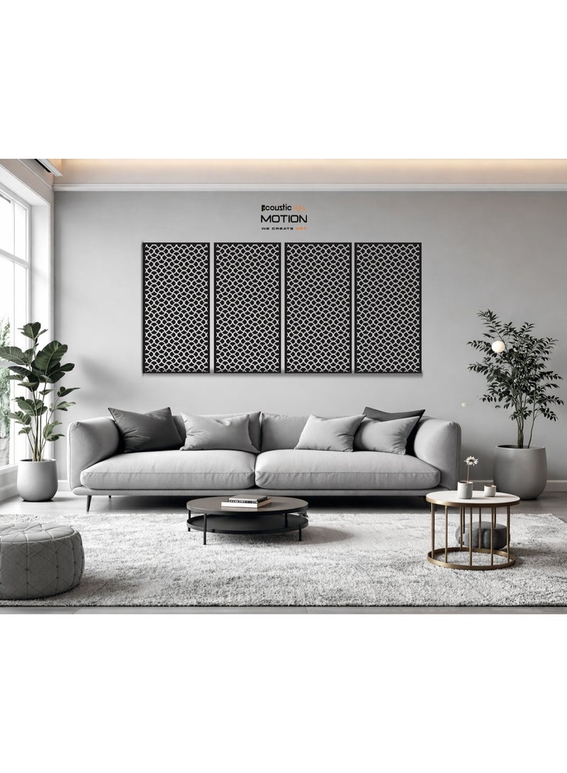 أكويستك موشان لوحات ديكور فنية جدارية خشبية من ACOUSTIC MOTION®، تصميم FLUXA مع شريط لاصق مزدوج الوجه، معلق على الحائط باللون الأسود الحديث للمنزل وغرفة المعيشة وغرفة النوم والمكتب والفندق، 25 × 50 × 0.5 سم، مجموعة مكونة من 4 قطع - Image 4